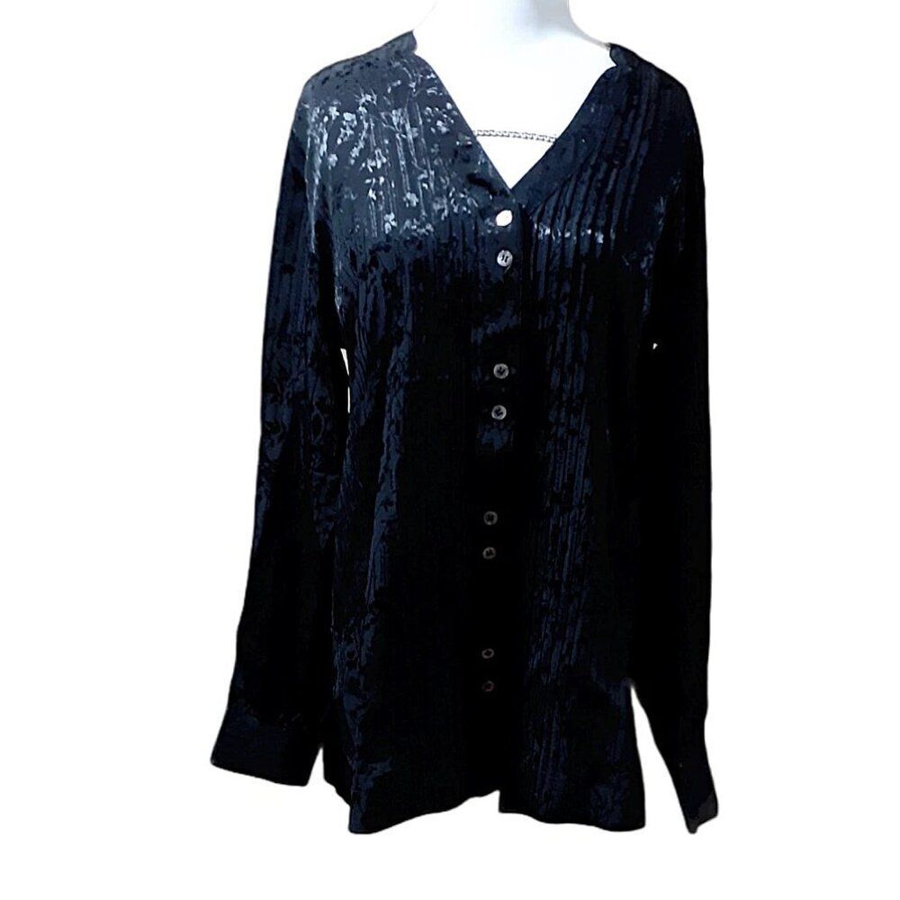 Soft Surroundings Women's Black Long Sleeves Shirt Blouse Work Office Sz Small